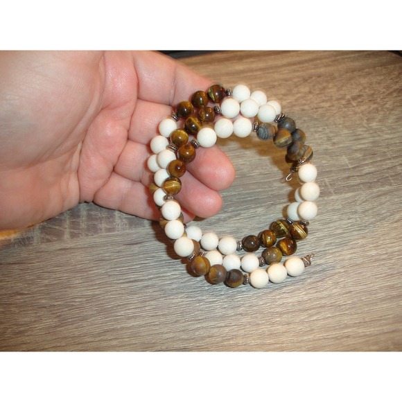 Tigers eye and frosted fossil wrap cuff - Picture 3 of 4